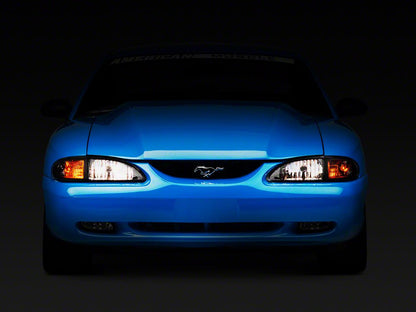 Raxiom Axial Series Cobra Style Headlights; Black Housing; Clear Lens (94-98 Mustang)