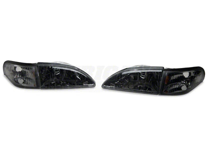 Raxiom Axial Series Cobra Style Headlights; Black Housing; Clear Lens (94-98 Mustang)