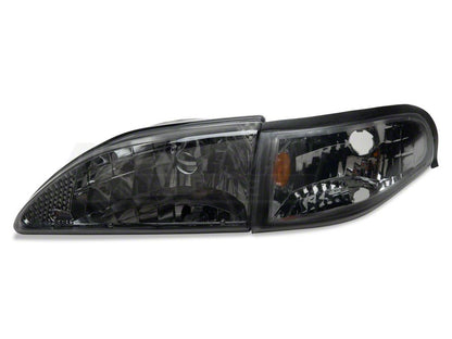 Raxiom Axial Series Cobra Style Headlights; Black Housing; Clear Lens (94-98 Mustang)
