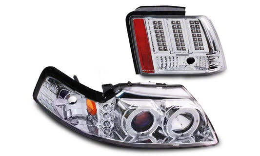 Raxiom Axial Series Projector LED Headlight and LED Tail Light Combo; Chrome (99-04 Mustang, Excluding Cobra)
