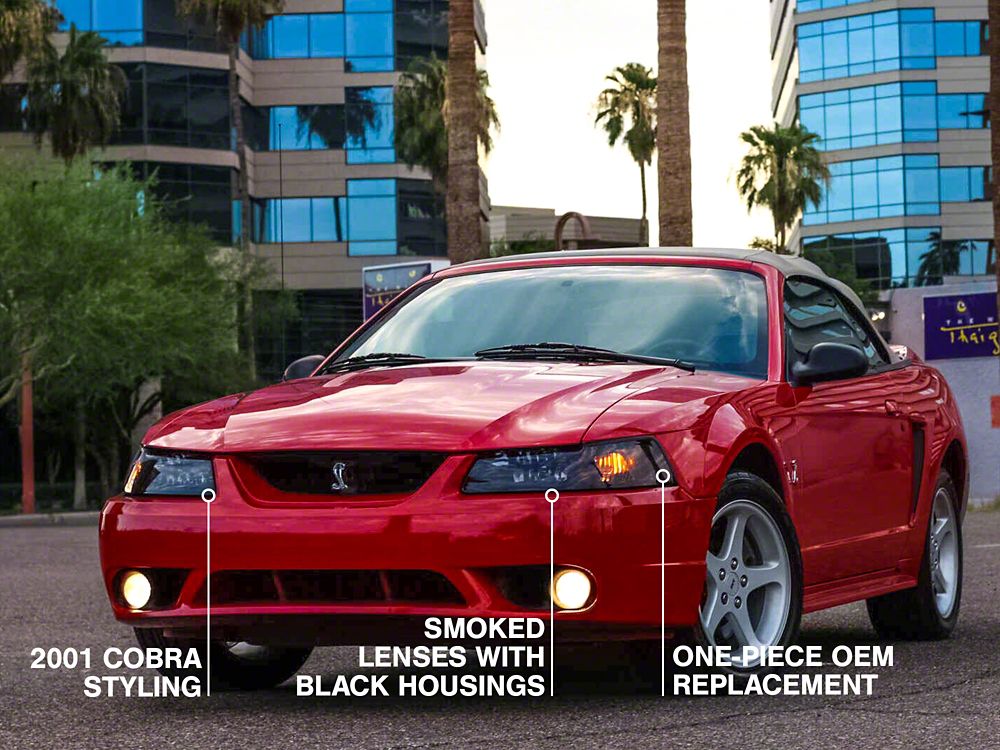 Raxiom Axial Series OE Style Headlights; Black Housing; Smoked Lens (99-04 Mustang)