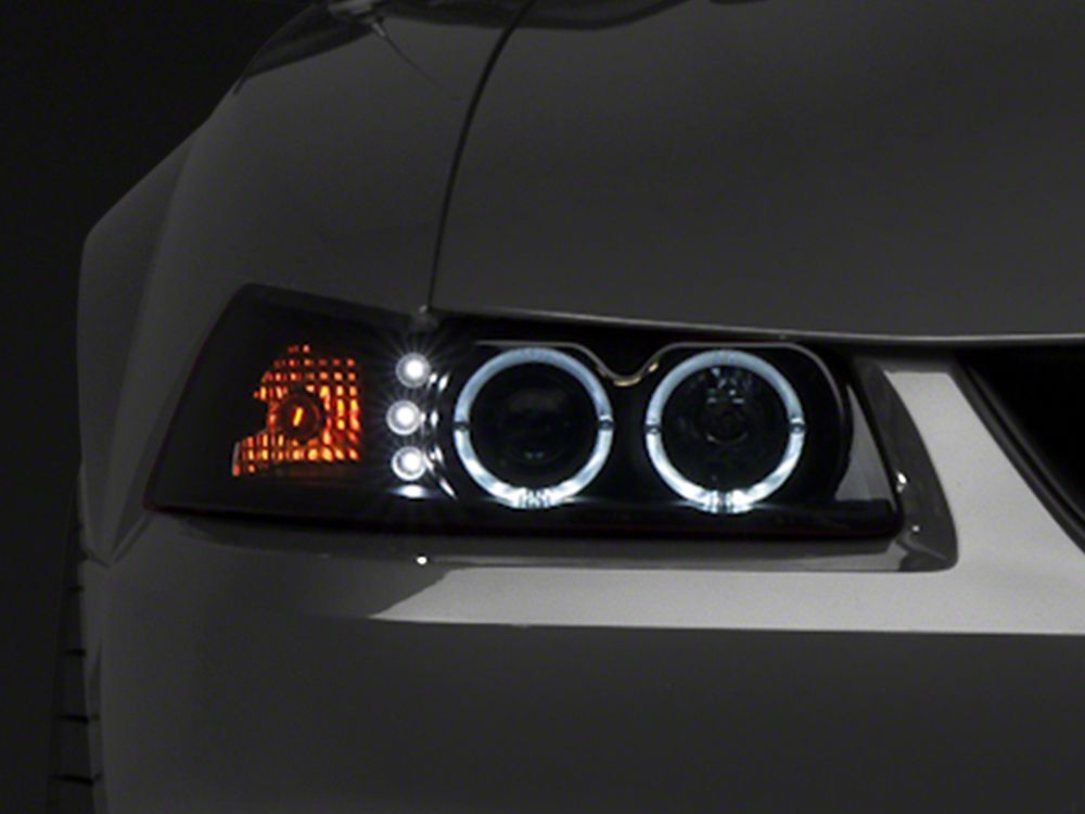 Raxiom Dual LED Halo Projector Headlights; Black Housing; Smoked Lens (99-04 Mustang)