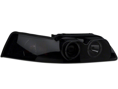 Raxiom Dual LED Halo Projector Headlights; Black Housing; Smoked Lens (99-04 Mustang)