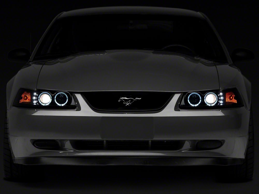 Raxiom Dual LED Halo Projector Headlights; Black Housing; Smoked Lens (99-04 Mustang)
