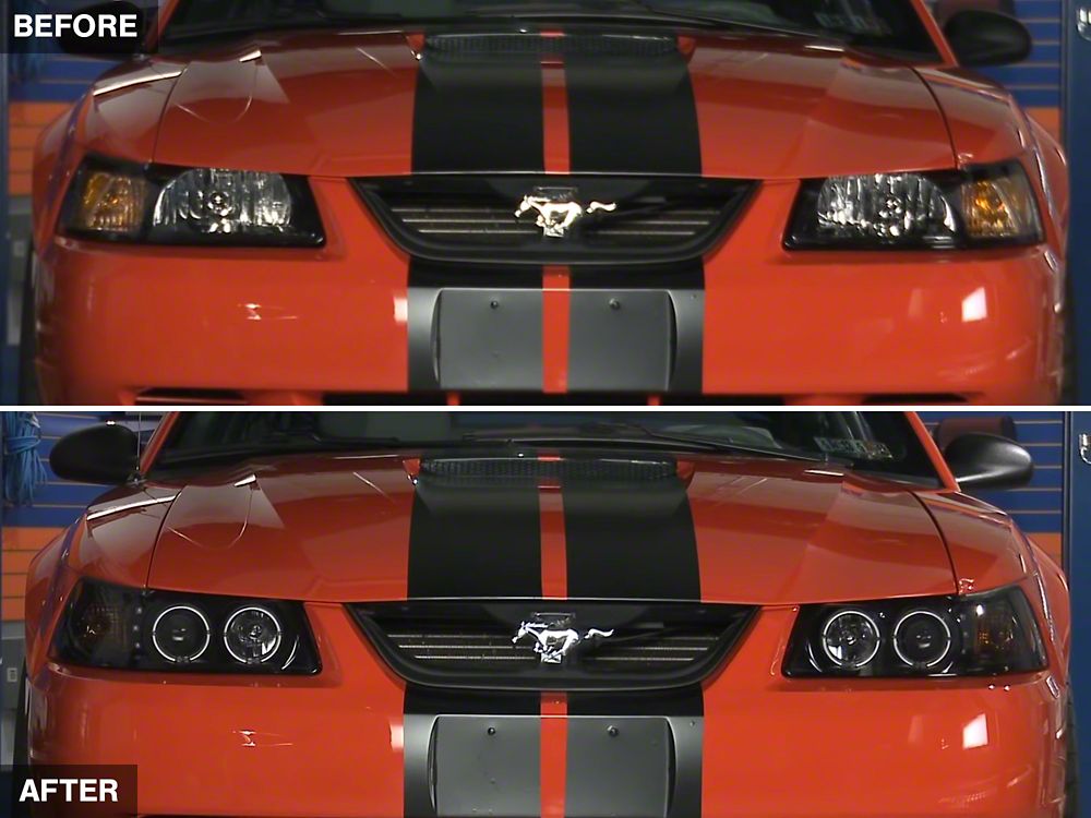 Raxiom Dual LED Halo Projector Headlights; Black Housing; Smoked Lens (99-04 Mustang)