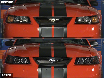 Raxiom Dual LED Halo Projector Headlights; Black Housing; Smoked Lens (99-04 Mustang)