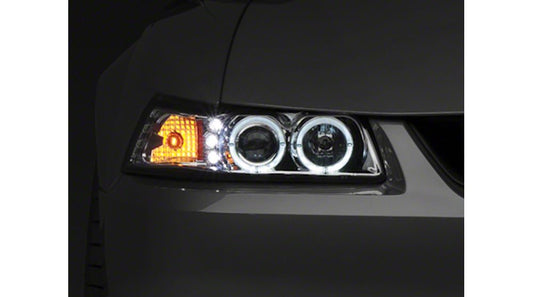 Raxiom Dual LED Halo Projector Headlights; Chrome Housing; Clear Lens (99-04 Mustang)