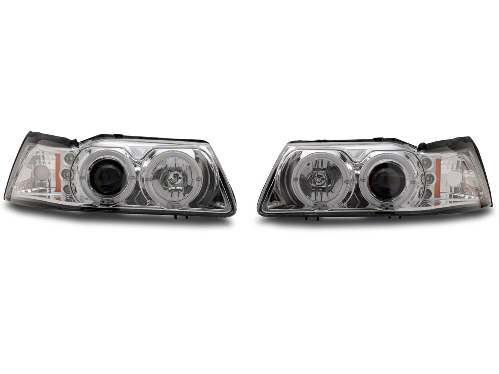 Raxiom Dual LED Halo Projector Headlights; Chrome Housing; Clear Lens (99-04 Mustang)