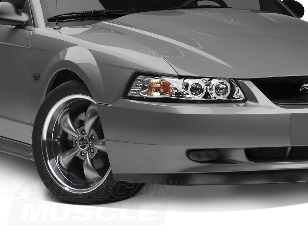 Raxiom Dual LED Halo Projector Headlights; Chrome Housing; Clear Lens (99-04 Mustang)