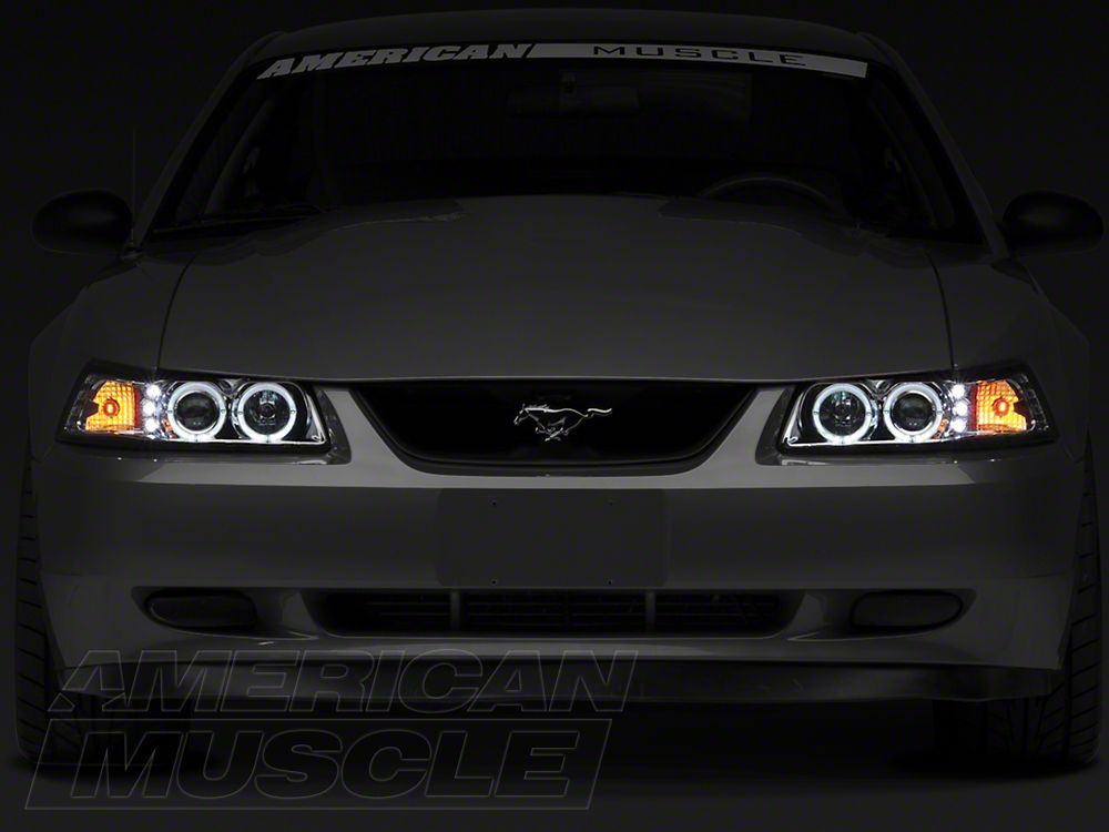 Raxiom Dual LED Halo Projector Headlights; Chrome Housing; Clear Lens (99-04 Mustang)