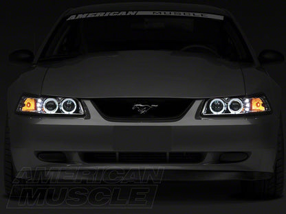 Raxiom Dual LED Halo Projector Headlights; Chrome Housing; Clear Lens (99-04 Mustang)