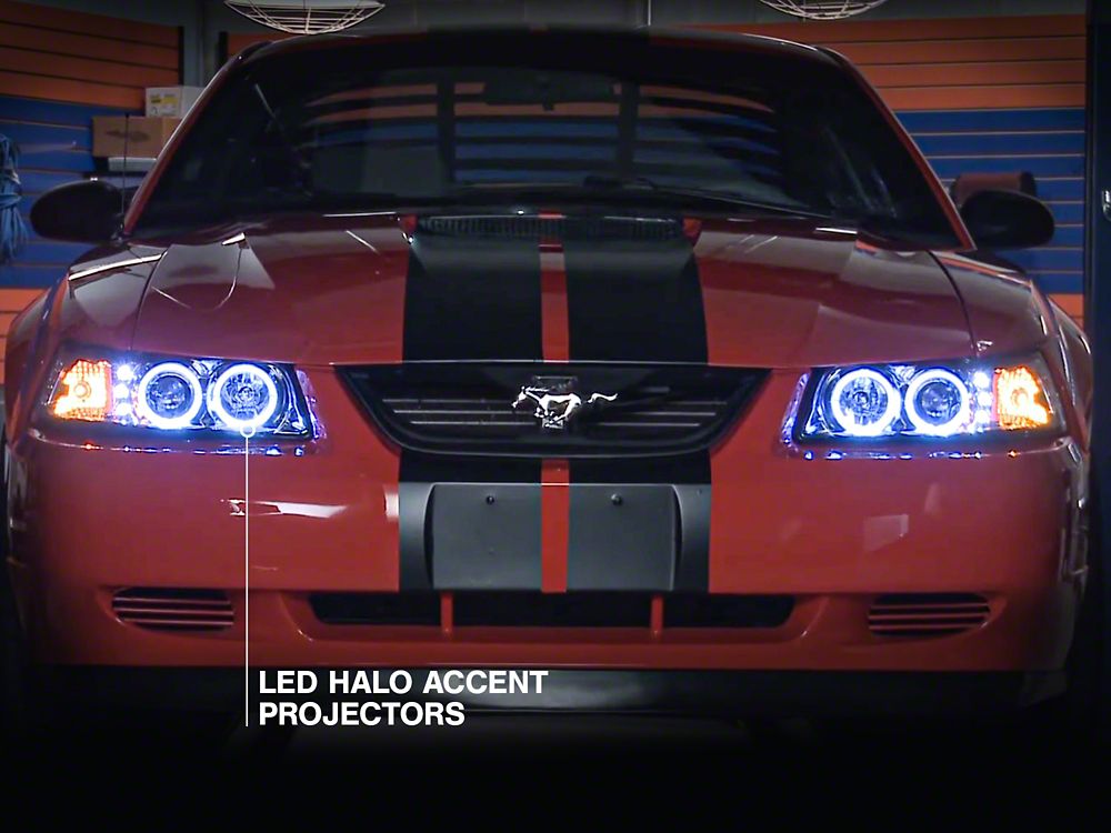 Raxiom Dual LED Halo Projector Headlights; Chrome Housing; Clear Lens (99-04 Mustang)