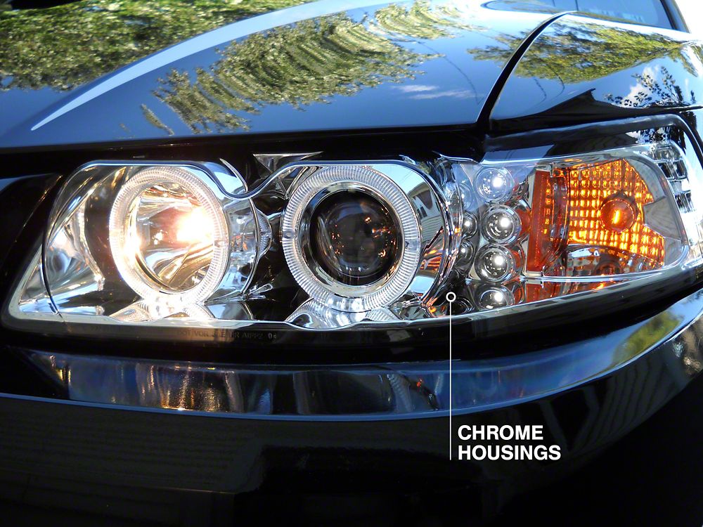 Raxiom Dual LED Halo Projector Headlights; Chrome Housing; Clear Lens (99-04 Mustang)