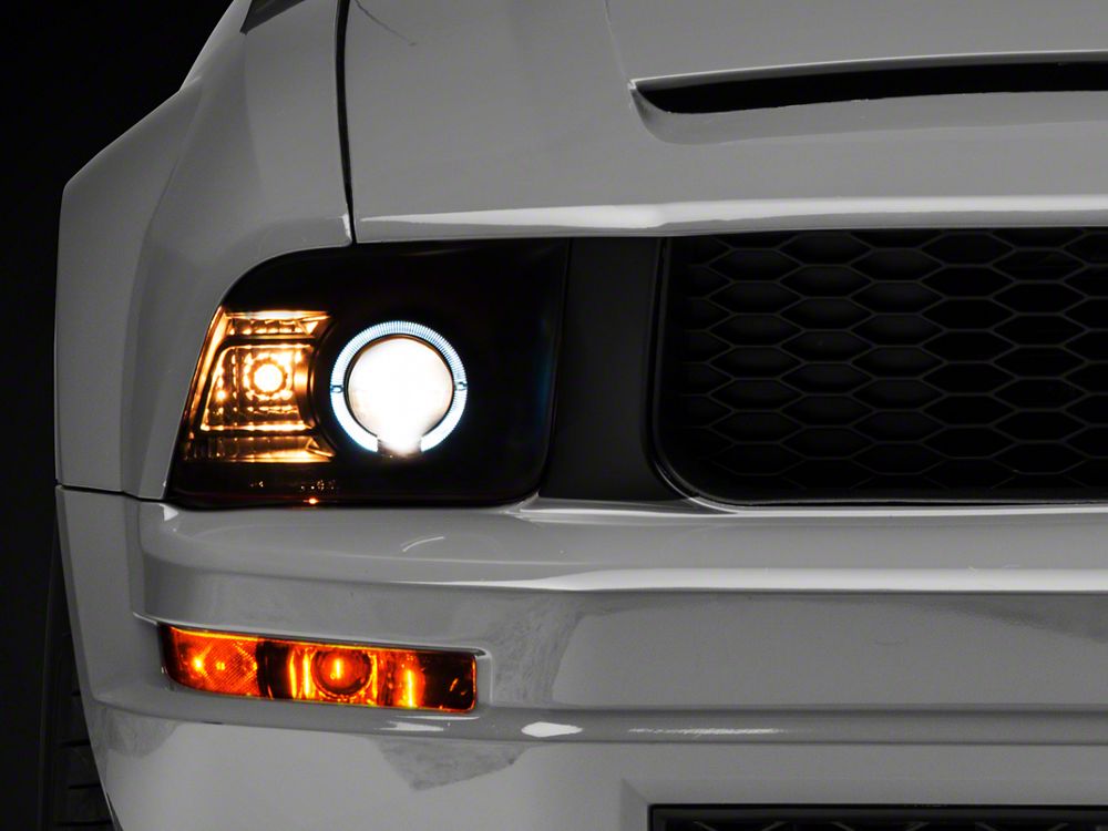 Raxiom 2010 Style LED Halo Headlights; Black Housing; Smoked Lens (05-09 Mustang w/ Factory Halogen Headlights, Excluding GT500)