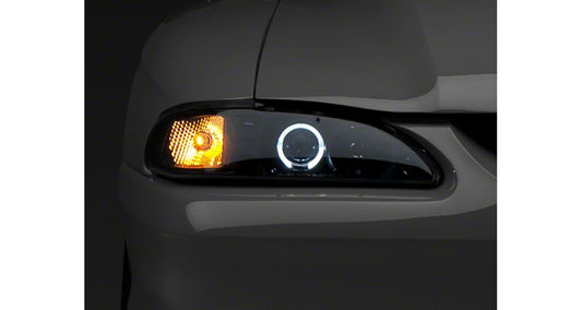 Raxiom LED Halo Projector Headlights; Black Housing; Smoked Lens (94-98 Mustang)