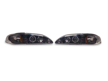 Raxiom LED Halo Projector Headlights; Black Housing; Smoked Lens (94-98 Mustang)