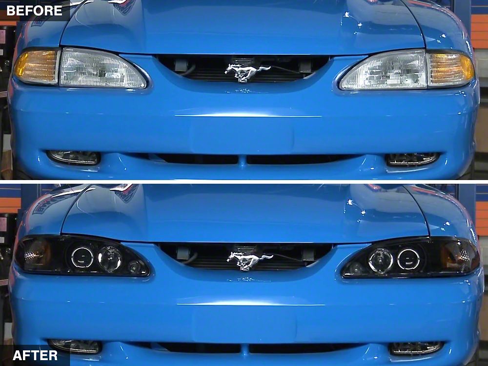 Raxiom LED Halo Projector Headlights; Black Housing; Smoked Lens (94-98 Mustang)