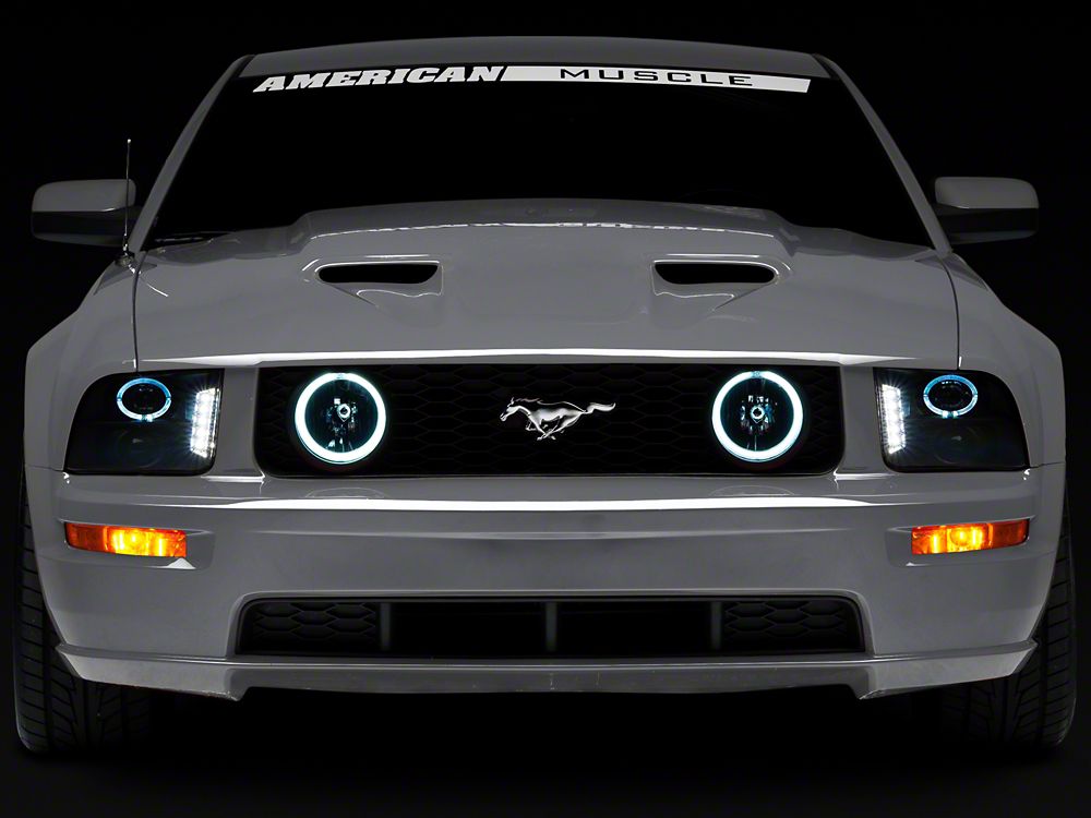 Raxiom LED Halo Projector Headlights; Black Housing; Smoked Lens (05-09 Mustang w/ Factory Halogen Headlights, Excluding GT500)