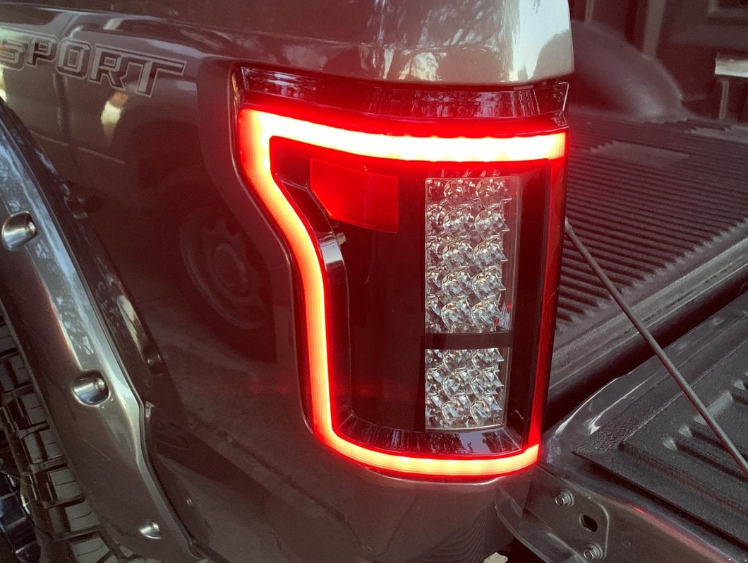 Raxiom LED Tail Lights with Sequential Turn Signals; Black Housing; Smoked Lens (15-17 F-150 w/ Factory Halogen Non-BLIS Tail Lights)
