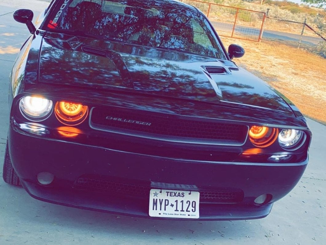 Raxiom Dual LED Halo Projector Headlights; Black Housing; Clear Lens (08-14 Challenger w/ Factory Halogen Headlights)