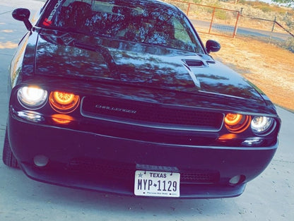 Raxiom Dual LED Halo Projector Headlights; Black Housing; Clear Lens (08-14 Challenger w/ Factory Halogen Headlights)