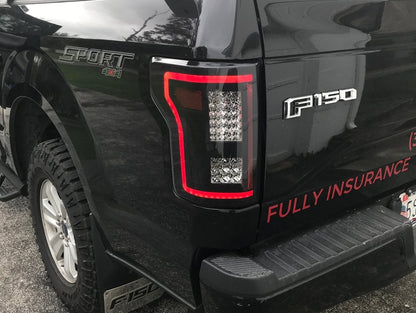 Raxiom LED Tail Lights with Sequential Turn Signals; Black Housing; Smoked Lens (15-17 F-150 w/ Factory Halogen Non-BLIS Tail Lights)