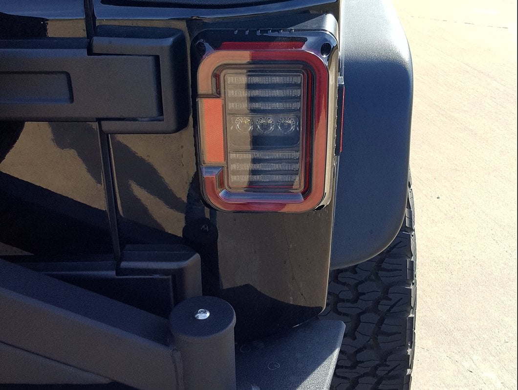 Raxiom Axial Series LED Halo Tail Lights; Black Housing; Dark Smoked Lens (07-18 Jeep Wrangler JK)