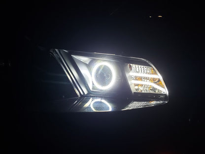 Raxiom LED Halo Projector Headlights; Black Housing; Clear Lens (13-14 Mustang w/ Factory HID Headlights)