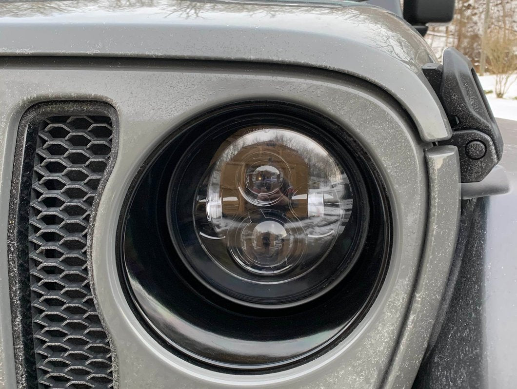 Raxiom Axial Series 7-Inch LED Daymaker Headlights with Headlight Adapter; Black Housing; Clear Lens (18-25 Jeep Wrangler JL)