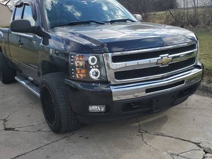 Raxiom Super White LED Halo Projector Headlights; Black Housing; Clear Lens (07-13 Silverado 1500)