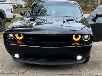 Raxiom Halo Projector Headlights with Sequential Turn Signals; Black Housing; Clear Lens (08-14 Challenger w/ Factory Halogen Headlights)
