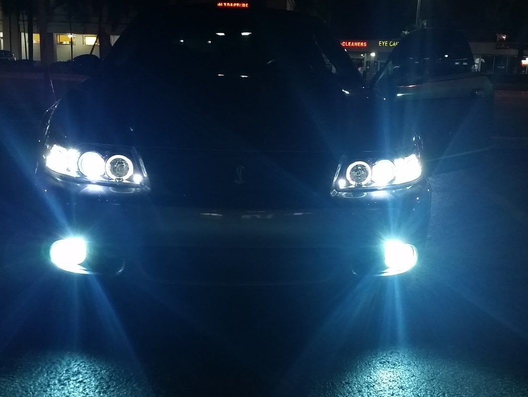 Raxiom Dual LED Halo Projector Headlights; Black Housing; Clear Lens (99-04 Mustang)