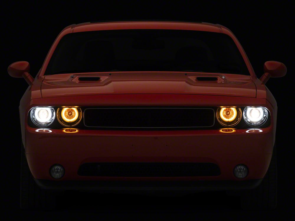 Raxiom Dual LED Halo Projector Headlights; Black Housing; Clear Lens (08-14 Challenger w/ Factory Halogen Headlights)