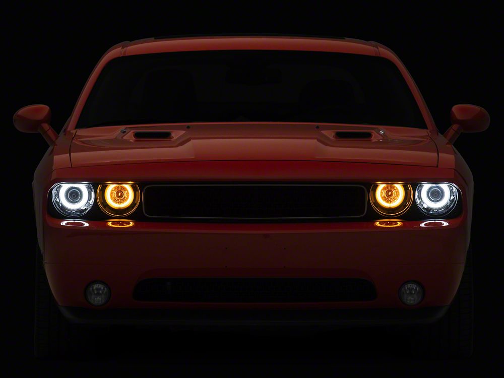 Raxiom Dual LED Halo Projector Headlights; Black Housing; Clear Lens (08-14 Challenger w/ Factory Halogen Headlights)