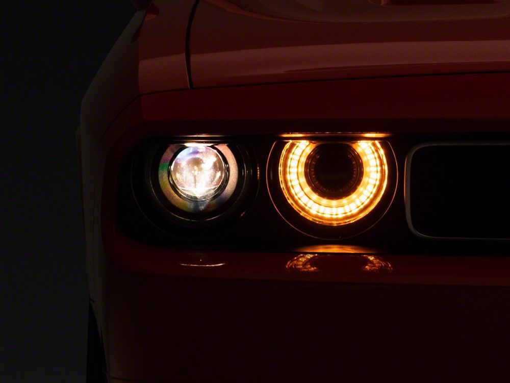Raxiom Halo Projector Headlights with Sequential Turn Signals; Black Housing; Clear Lens (08-14 Challenger w/ Factory Halogen Headlights)