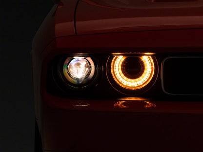 Raxiom Halo Projector Headlights with Sequential Turn Signals; Black Housing; Clear Lens (08-14 Challenger w/ Factory Halogen Headlights)