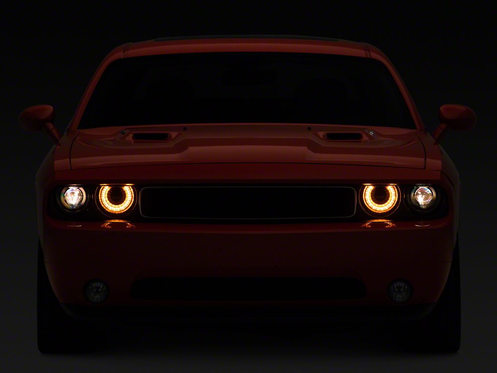 Raxiom Halo Projector Headlights with Sequential Turn Signals; Black Housing; Clear Lens (08-14 Challenger w/ Factory Halogen Headlights)