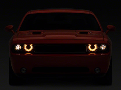 Raxiom Halo Projector Headlights with Sequential Turn Signals; Black Housing; Clear Lens (08-14 Challenger w/ Factory Halogen Headlights)