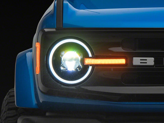Raxiom LED Halo Headlights with White Backlight; Black Housing; Clear Lens (21-25 Bronco)
