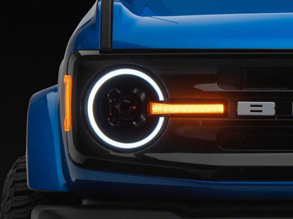 Raxiom LED Halo Headlights with White Backlight; Black Housing; Clear Lens (21-25 Bronco)