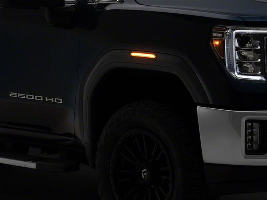 Raxiom V2 LED Side Markers; Smoked Lens; Amber LED (20-26 Sierra 2500 HD)