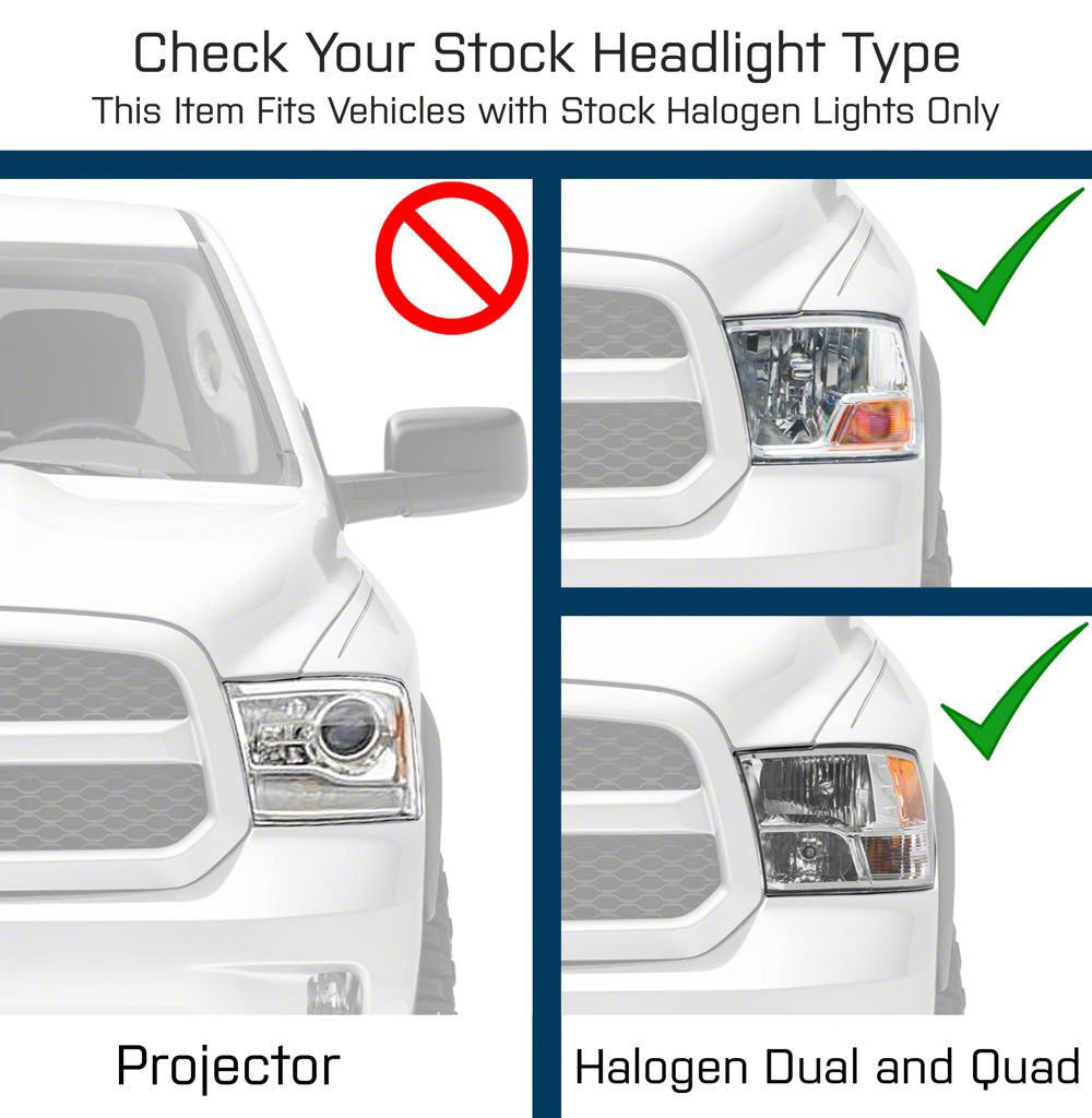Raxiom Axial Series Euro Style Headlights with Dual Bulb; Black Housing; Clear Lens (09-18 RAM 1500 w/ Factory Halogen Non-Projector Headlights)