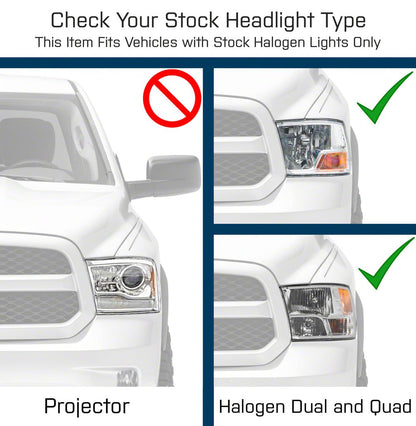 Raxiom Axial Series Euro Style Headlights with Dual Bulb; Black Housing; Clear Lens (09-18 RAM 1500 w/ Factory Halogen Non-Projector Headlights)