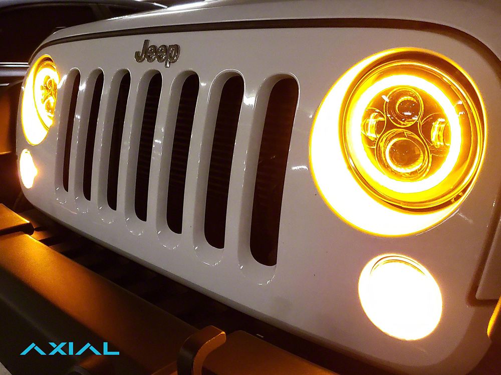 Raxiom Axial Series LED Halo Headlights with DRL and Amber Turn Signals; Black Housing; Clear Lens (97-18 Jeep Wrangler TJ & JK)