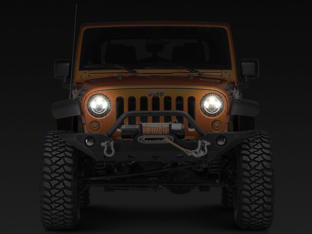 Raxiom Axial Series LED Halo Headlights with DRL and Amber Turn Signals; Black Housing; Clear Lens (97-18 Jeep Wrangler TJ & JK)