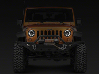 Raxiom Axial Series LED Halo Headlights with DRL and Amber Turn Signals; Black Housing; Clear Lens (97-18 Jeep Wrangler TJ & JK)