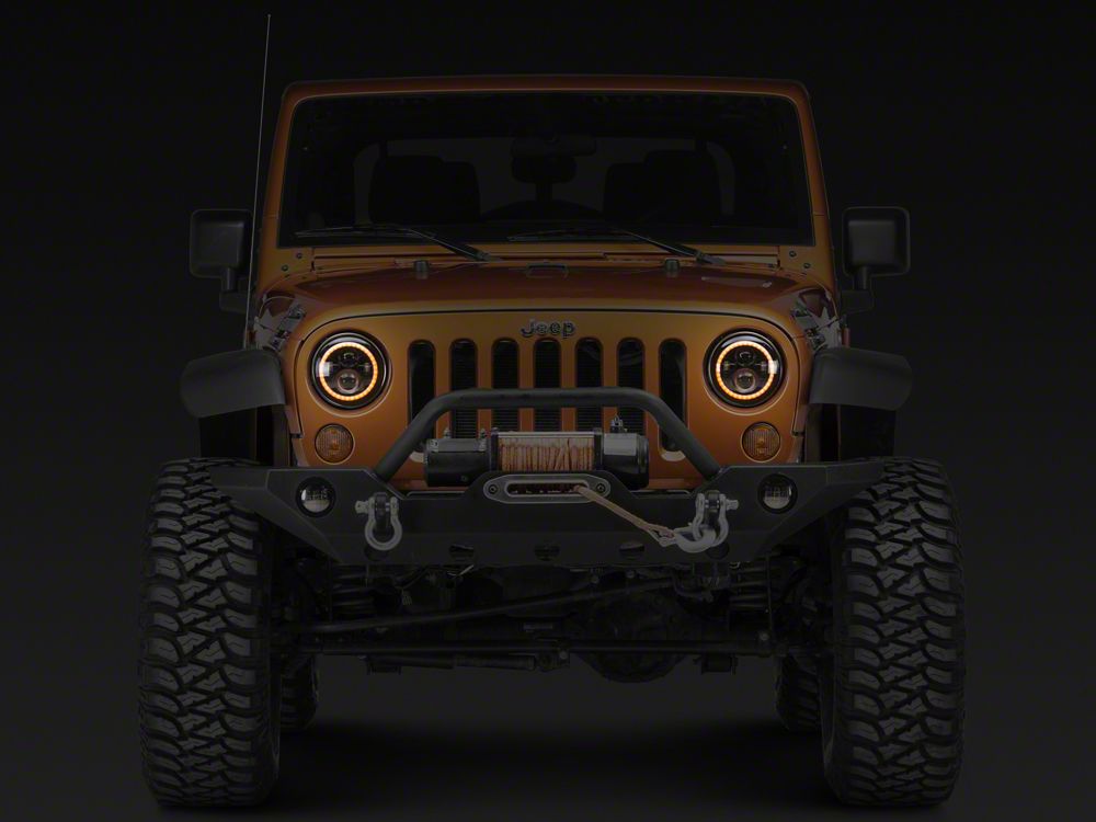 Raxiom Axial Series LED Halo Headlights with DRL and Amber Turn Signals; Black Housing; Clear Lens (97-18 Jeep Wrangler TJ & JK)