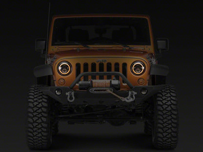Raxiom Axial Series LED Halo Headlights with DRL and Amber Turn Signals; Black Housing; Clear Lens (97-18 Jeep Wrangler TJ & JK)