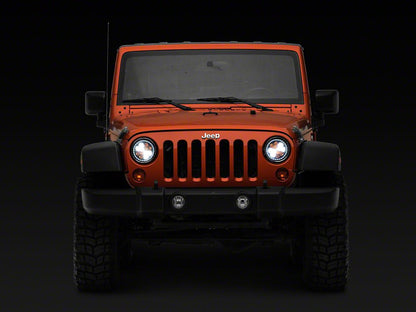 Raxiom Axial Series Spider LED Headlights with Amber DRL and Angel Eye Halo; Chrome Housing; Clear Lens (97-18 Jeep Wrangler TJ & JK)