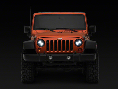 Raxiom Axial Series Spider LED Headlights with Amber DRL and Angel Eye Halo; Chrome Housing; Clear Lens (97-18 Jeep Wrangler TJ & JK)